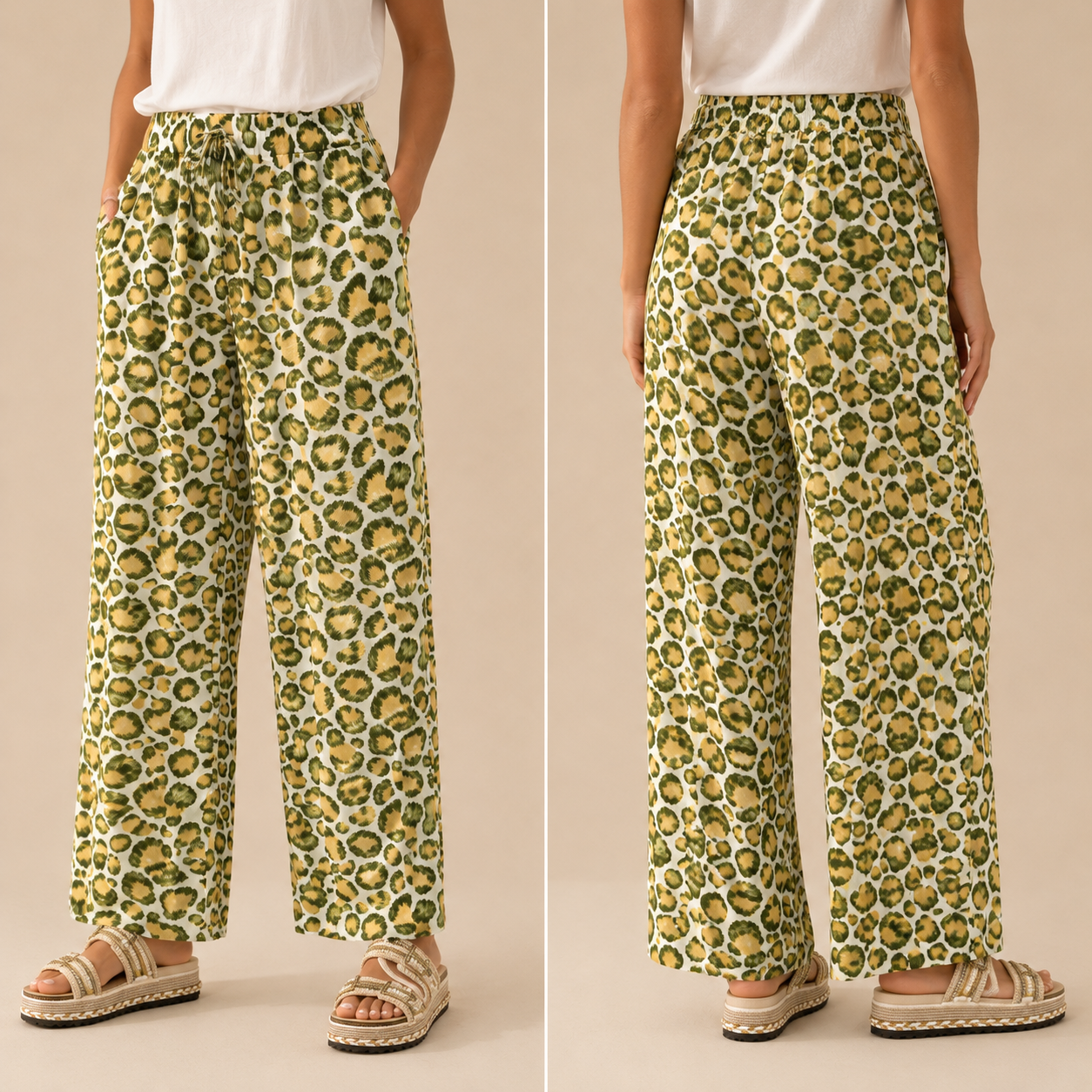 Pantalone Palazzo Animalier Verde