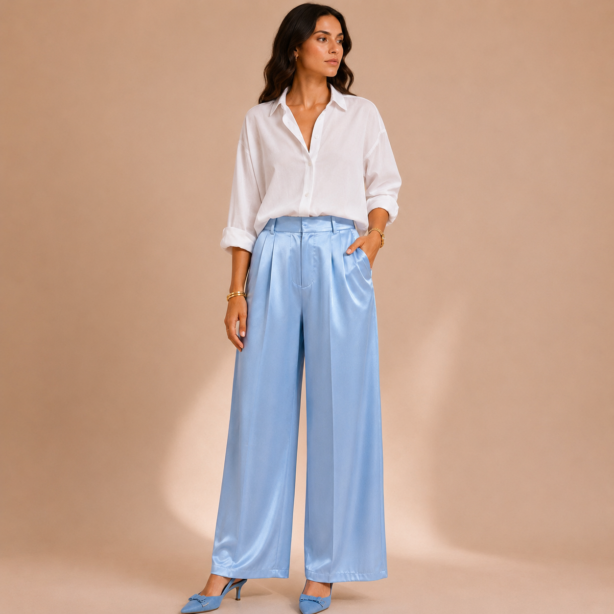 Pantalone Donna Palazzo Effetto Satin