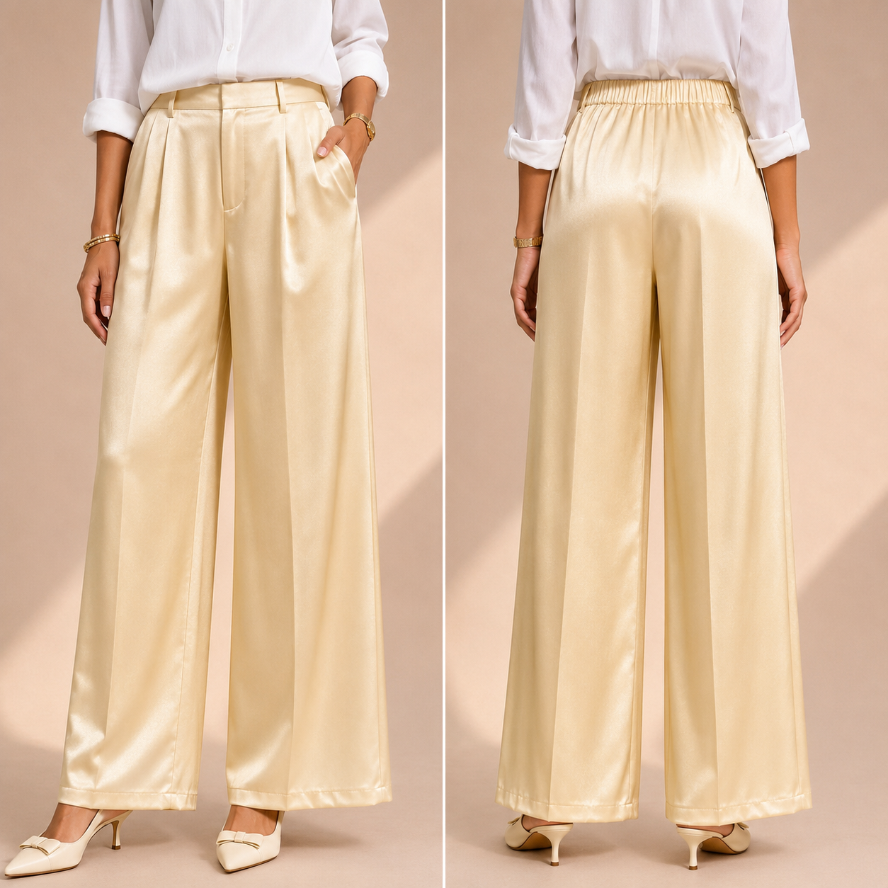 Pantalone Donna Palazzo Effetto Satin – vista 3