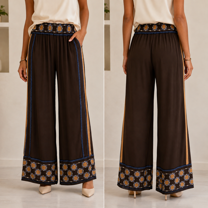Pantalone Palazzo Marrone Stampa Foulard