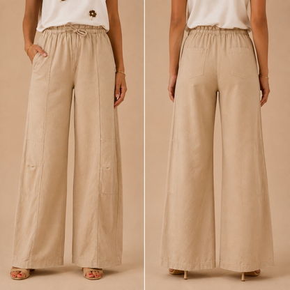 Pantalone Wide Leg Beige con Tasche
