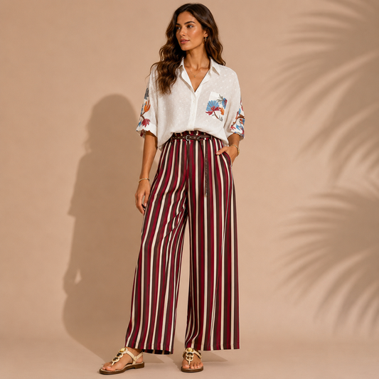 Pantalone Donna Palazzo a Righe in Viscosa