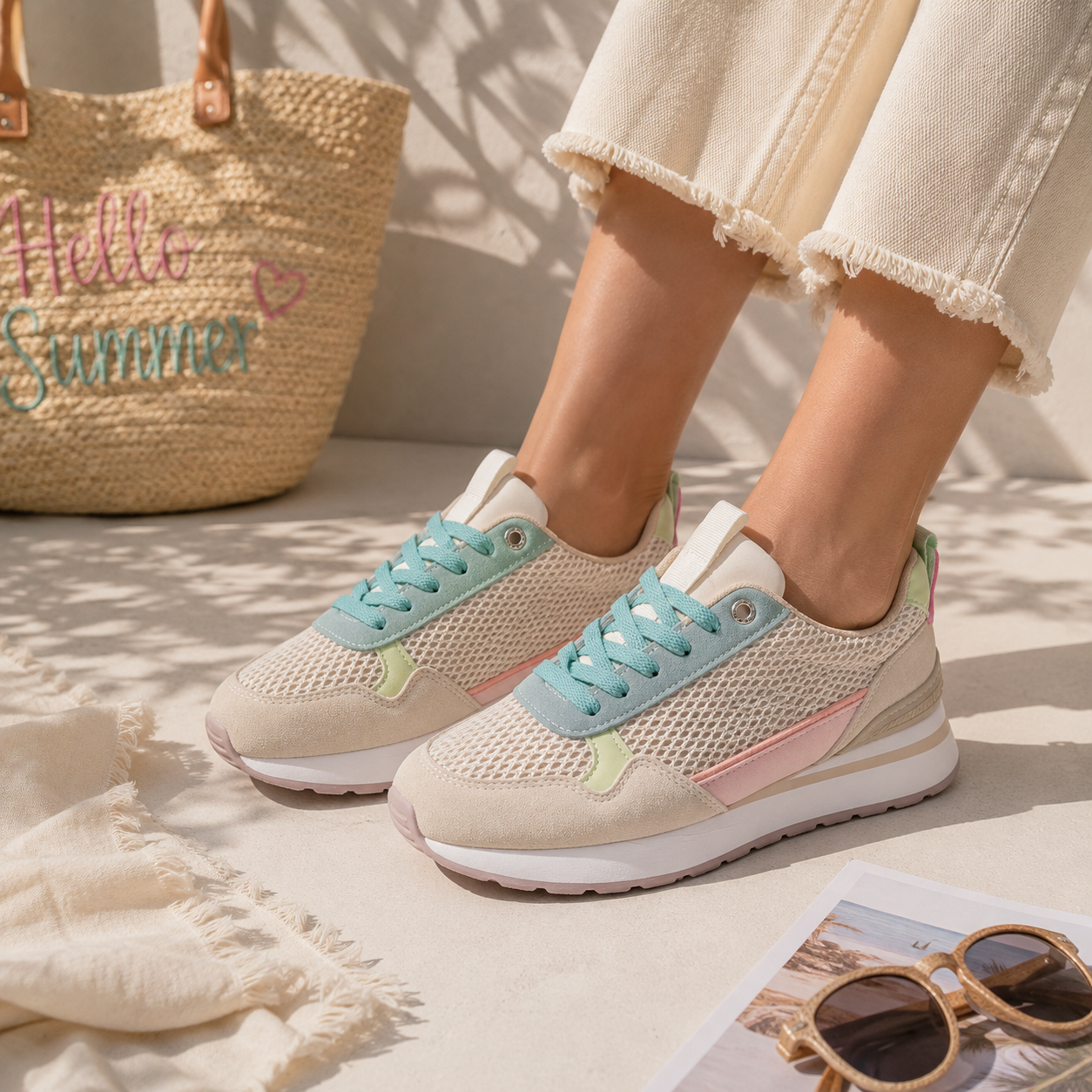 Sneakers Donna in Mesh con Dettagli Multicolor