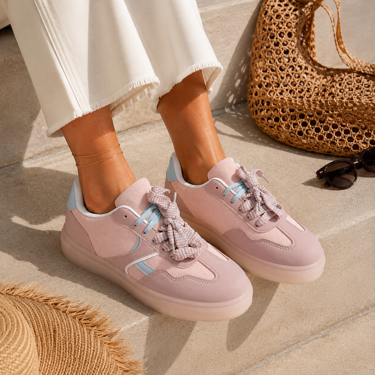 Sneakers Donna Rosa con Doppio Laccio