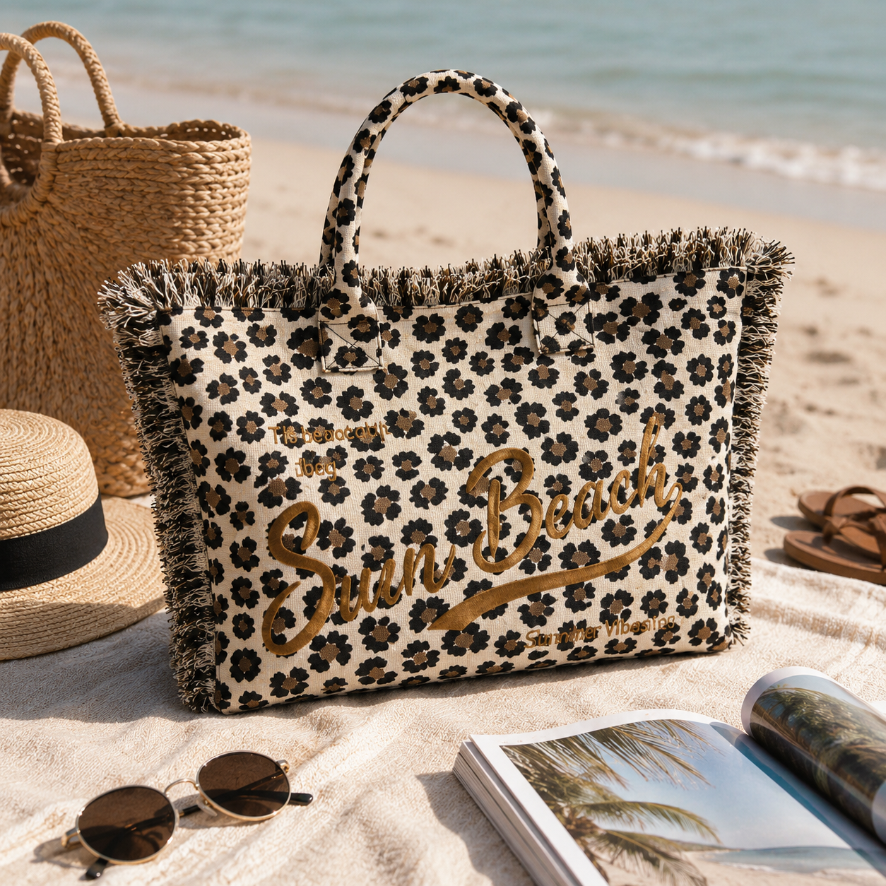 Borsa Mare Leopardata Sun Beach con Tracolla – Maxi Shopper Estate