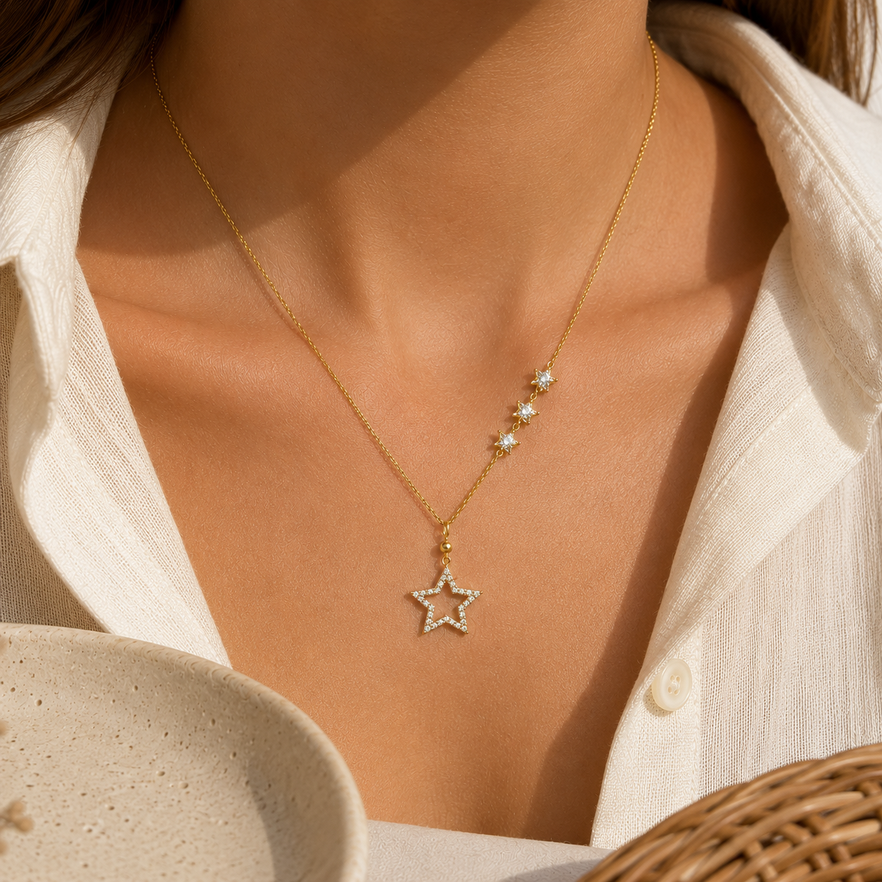 Collana Stella con Zirconi e Dettagli Stelline