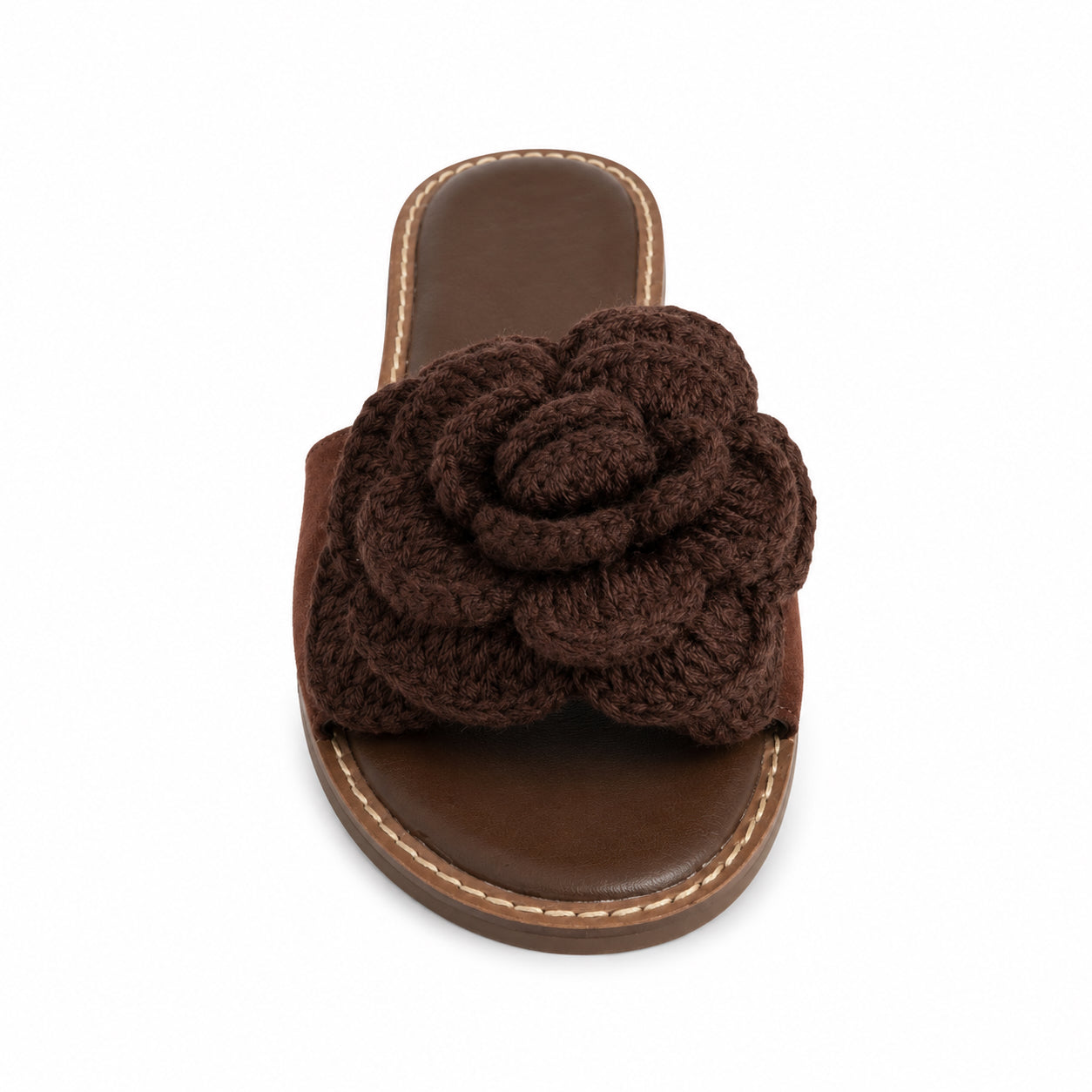 Ciabatta Donna con Maxi Fiore Crochet – Marrone e Giallo Senape