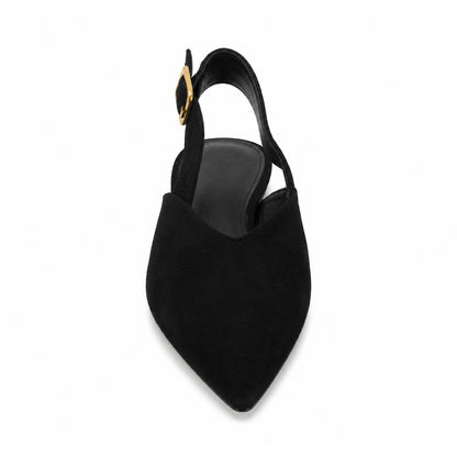 Eleganter Damenschuh mit spitzer Zehenpartie und offener Ferse – Schwarz und Dunkelbraun
