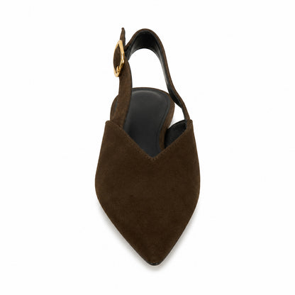 Eleganter Damenschuh mit spitzer Zehenpartie und offener Ferse – Schwarz und Dunkelbraun
