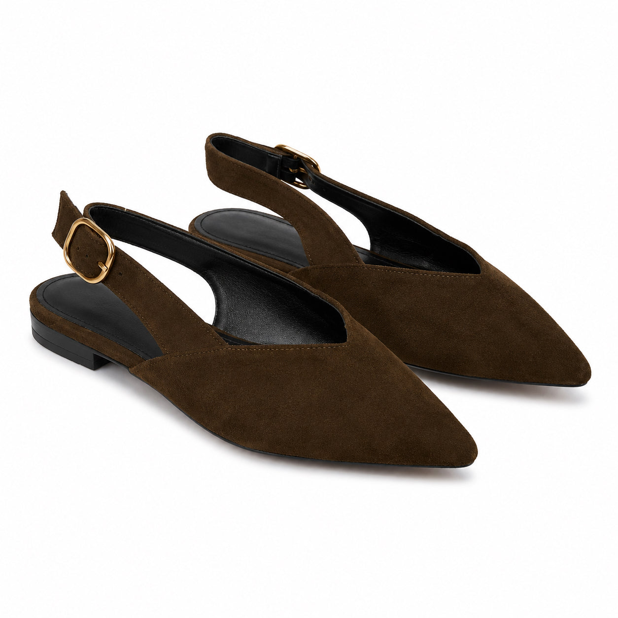Eleganter Damenschuh mit spitzer Zehenpartie und offener Ferse – Schwarz und Dunkelbraun