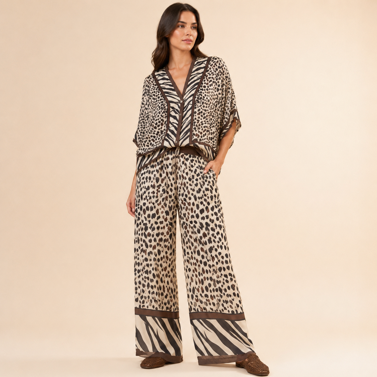 Pantalone Palazzo Donna Fantasia Animalier