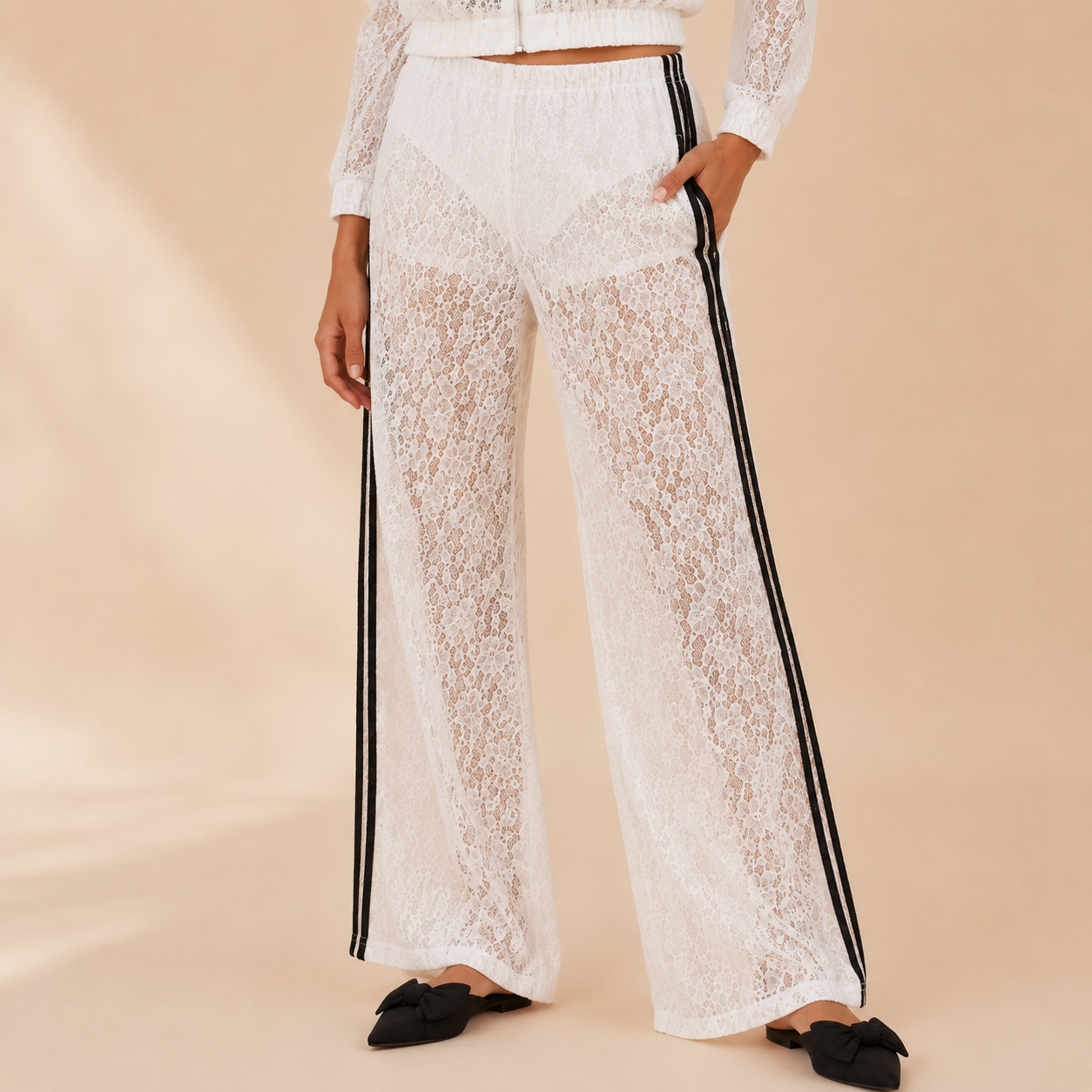 Pantalone Palazzo Traforato con Bande Laterali – vista 3