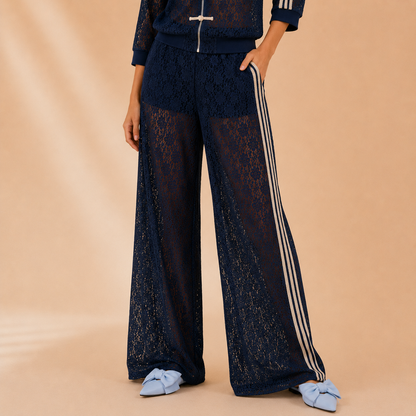 Pantalone Palazzo Traforato con Bande Laterali