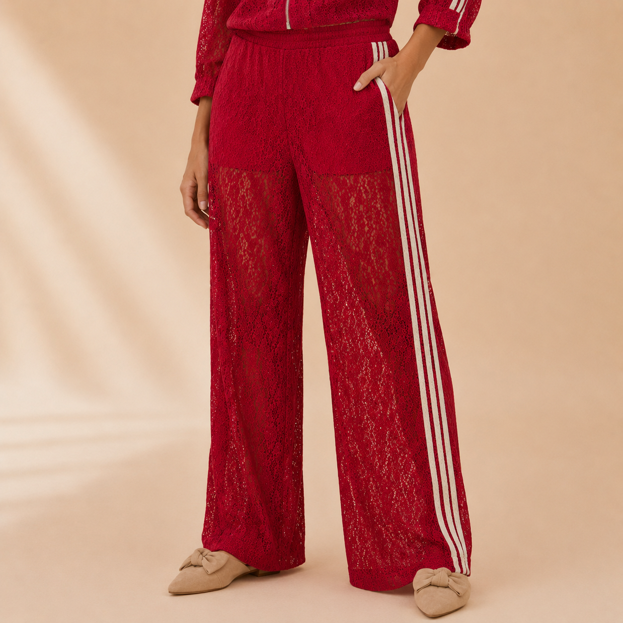Pantalone Palazzo Traforato con Bande Laterali